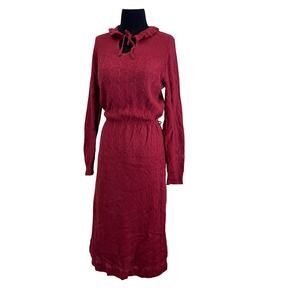 Vintage 1970s Burgundy Knit Midi Dress by C&A – Size 6/42